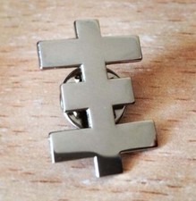 Listing image for Psychic TV cross pin. Genesis Breyer P-Orridge. Throbbing Gristle