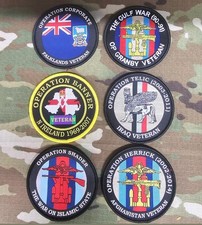 Listing image for Military Army Navy RAF woven 80mm dia circle patch badge Op Herrick banner Telic
